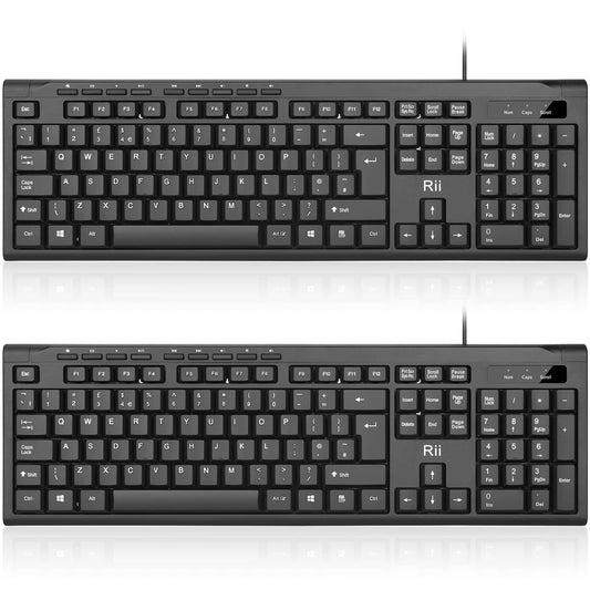 RK907 USB Wired Keyboard Full Size Office Keyboard Compatible with Mac PC Tablet Windows Android UK Layout