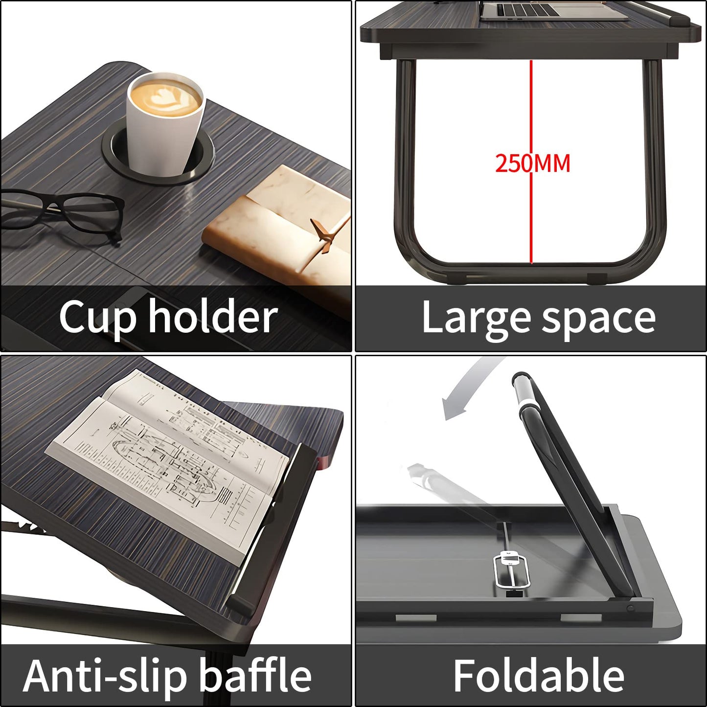 Laptop Desk, Laptop Bed Table with Foldable Legs & Cup Slot, Reading Holder Notebook Stand Breakfast Bed Tray Book Holder for Sofa, Bed, Terrace