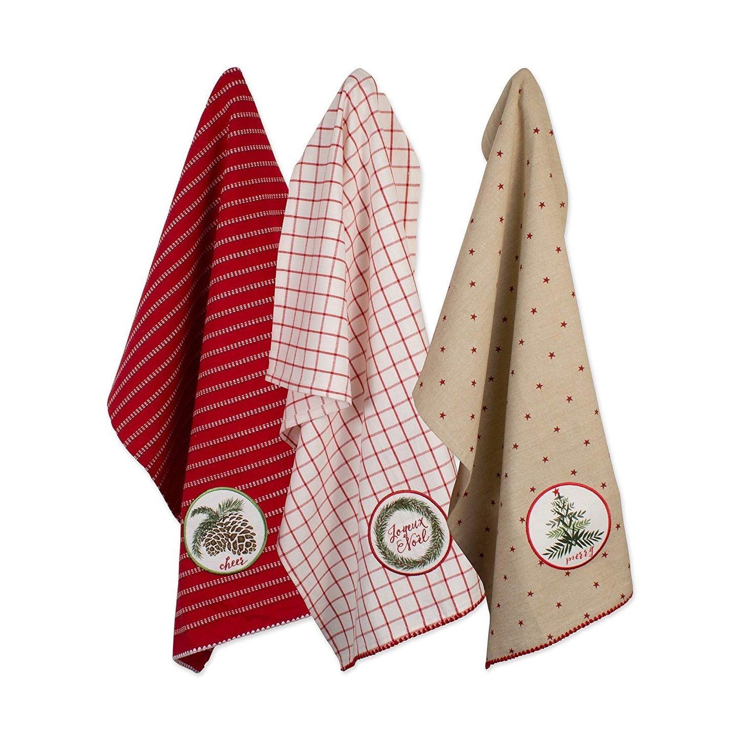 DII Holiday Kitchen Towels Embroidered Dish Towel Set, 18x28, Noel, 3 Piece