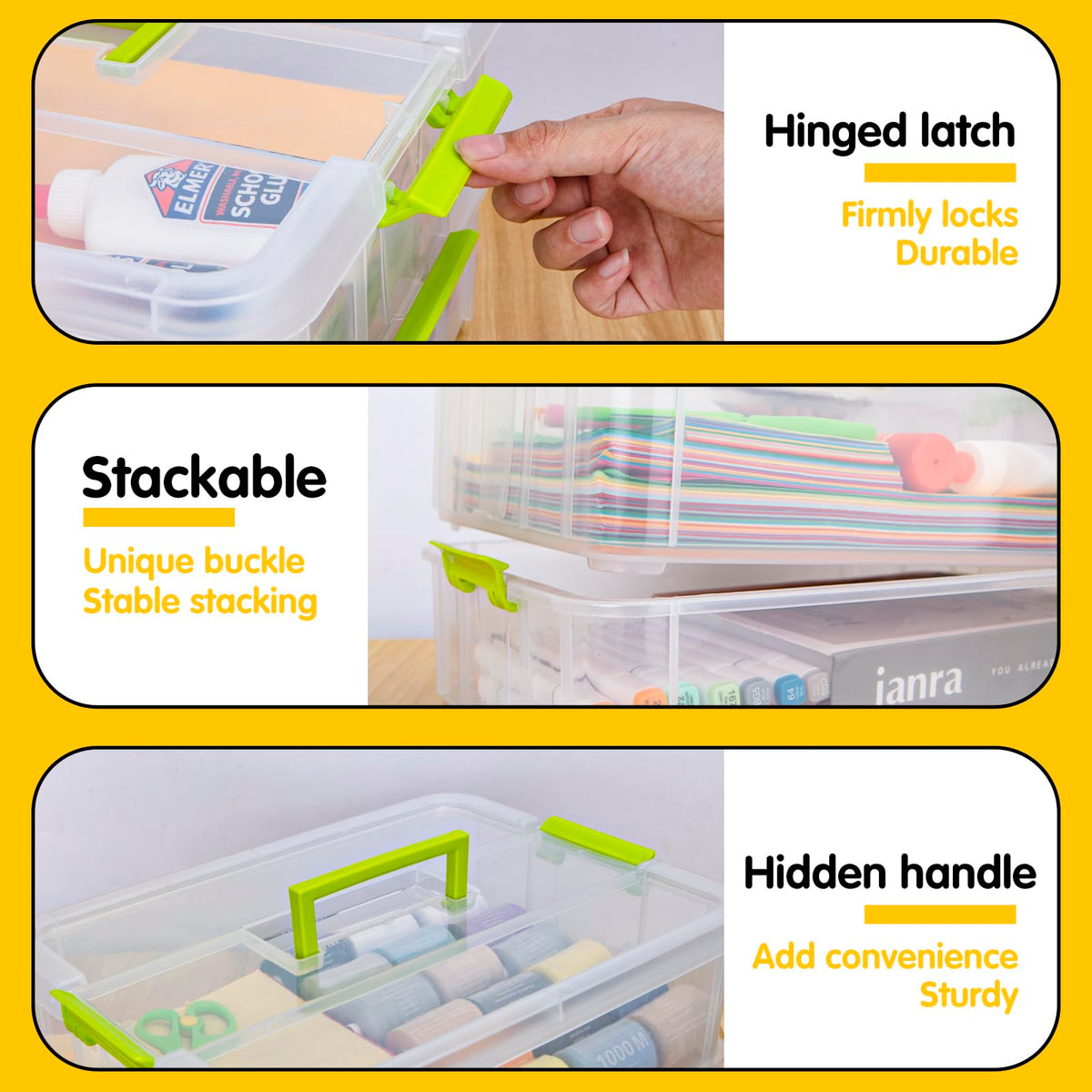 Creahaus 2 Layer Plastic Storage Containers with Lids, Multipurpose Clear Stack & Carry Box