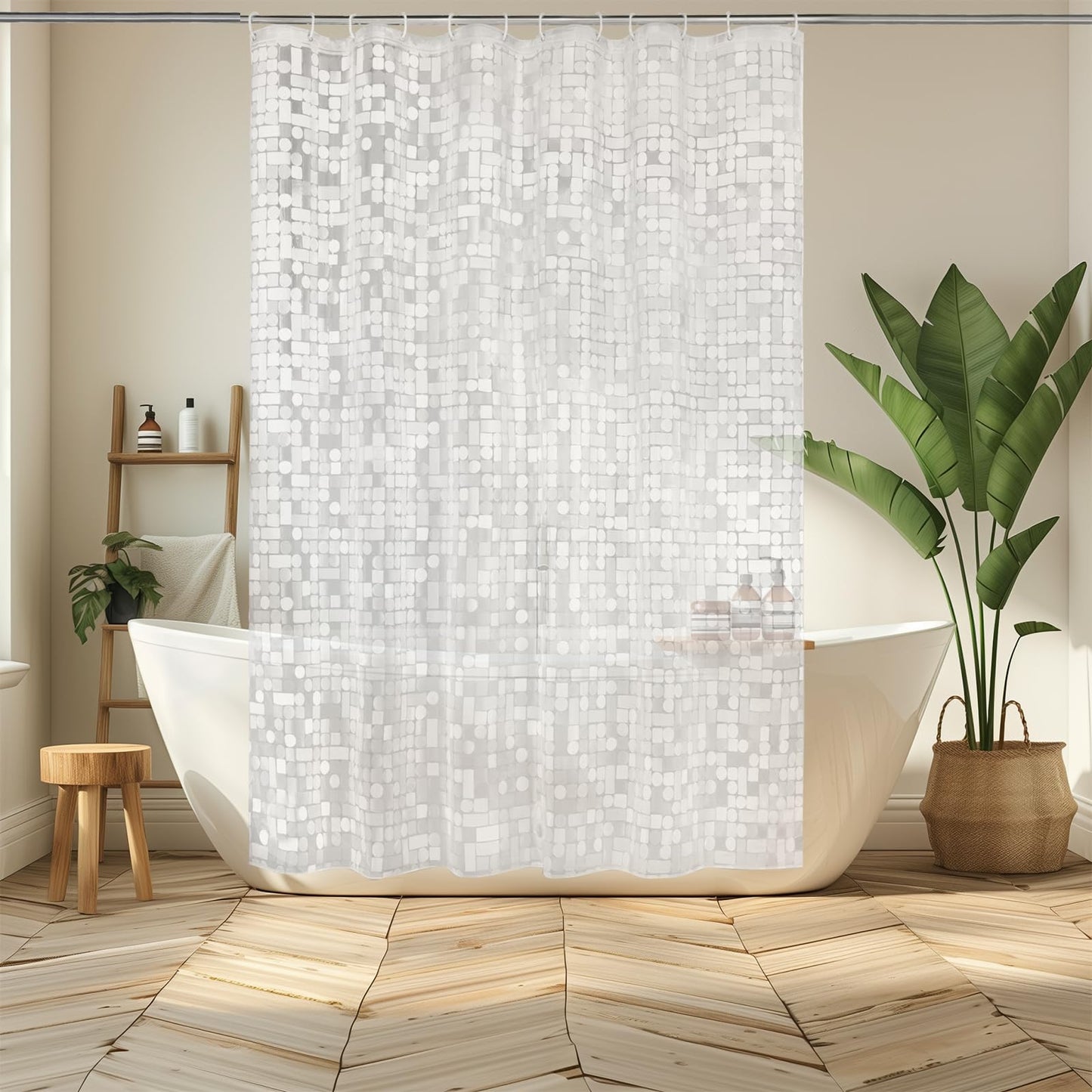 BANLMEYD Shower Curtain, 3d Geometry PEVA Bathroom Curtains Shower Curtains Mould Proof Resistant 180x180cm with Metal Grommets for Wet Rooms, Shower