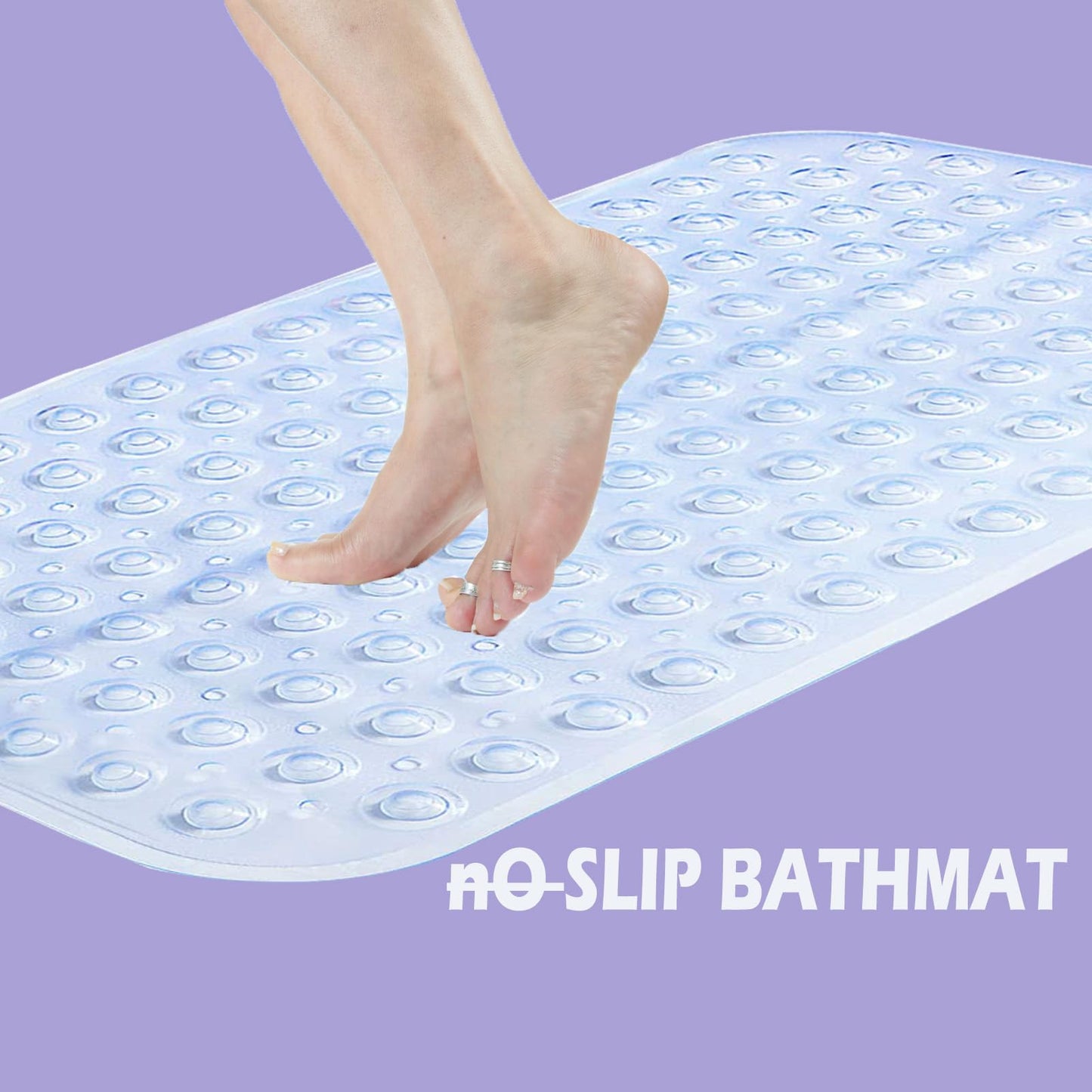 Non Slip Bath Mat, Uooker Anti Slip Shower Mat, Anti Mould Long Rubber Bathroom Mat 70x38cm with Drain Holes & Strong Suction Cups Grip
