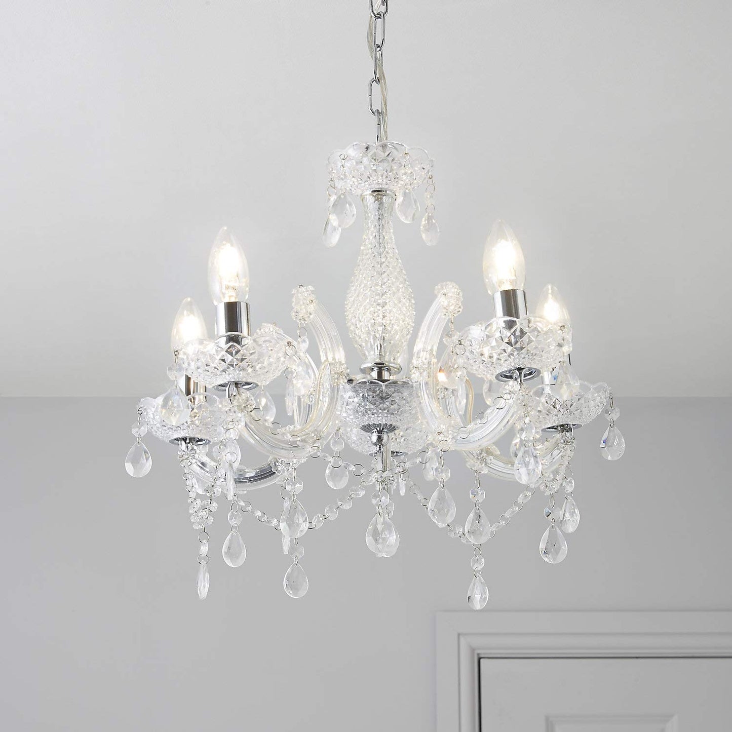 T&S 5 Light Chandelier,5 Lamp Pendant ,Chrome,Smoked.Acrylic Bedroom Living Room Ceiling Light  (Chrome) (Clear)