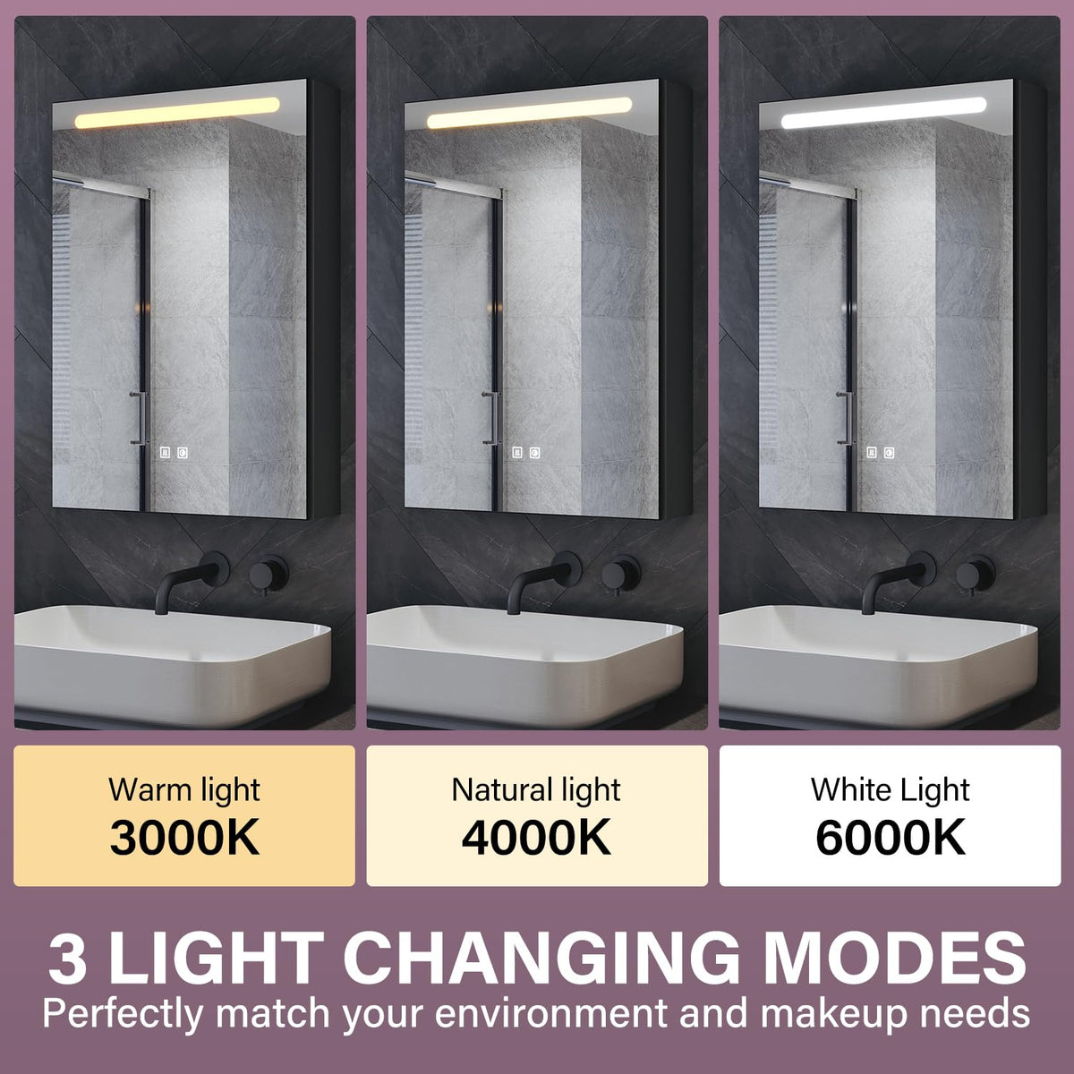 ZANOFIRA Bathroom Mirror Cabinet with LED Lights and Shaver Socket, 485x700mm Fully Assembled Wall-Mounted Mirror Cabinet with 3 Colors Dimmable and