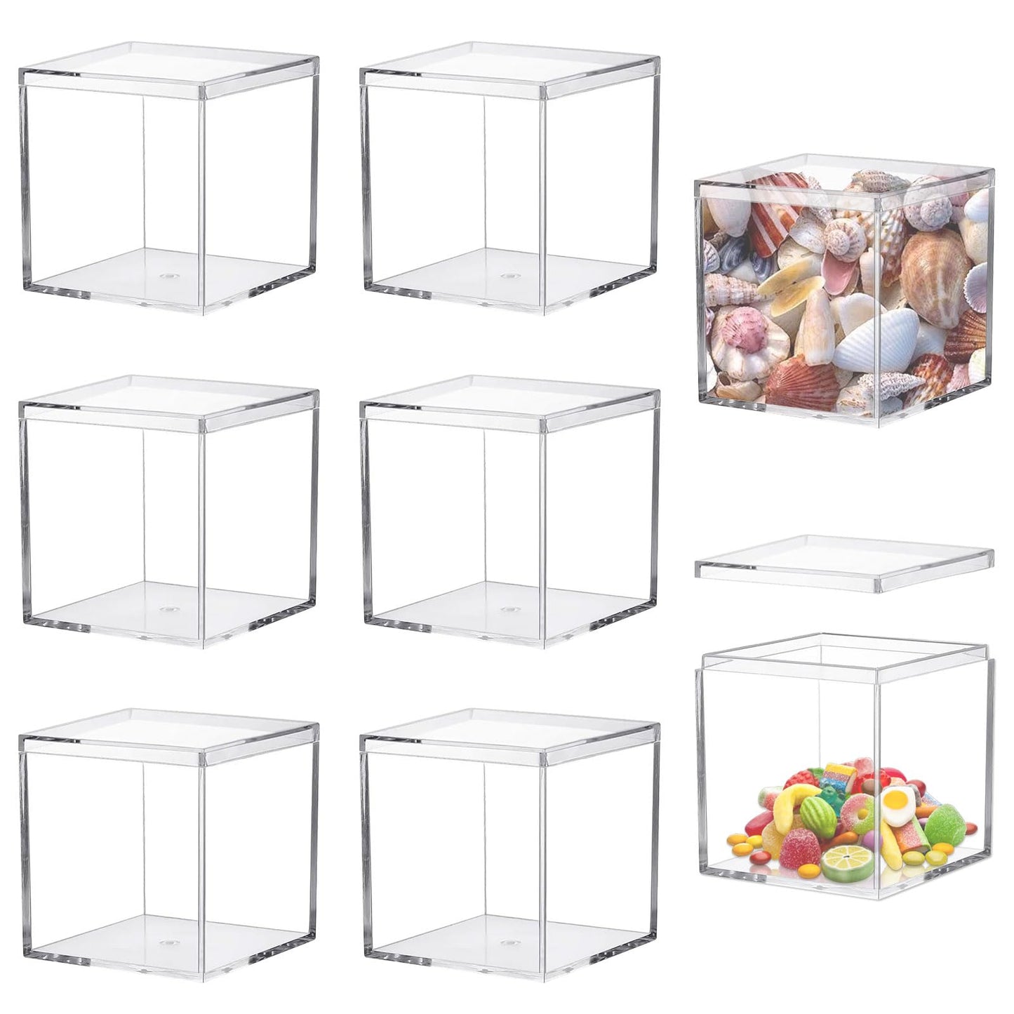 Keboyoe 8pcs Acrylic Display Box with Lid 6.5x6.5x6.5cm for Storage Candy