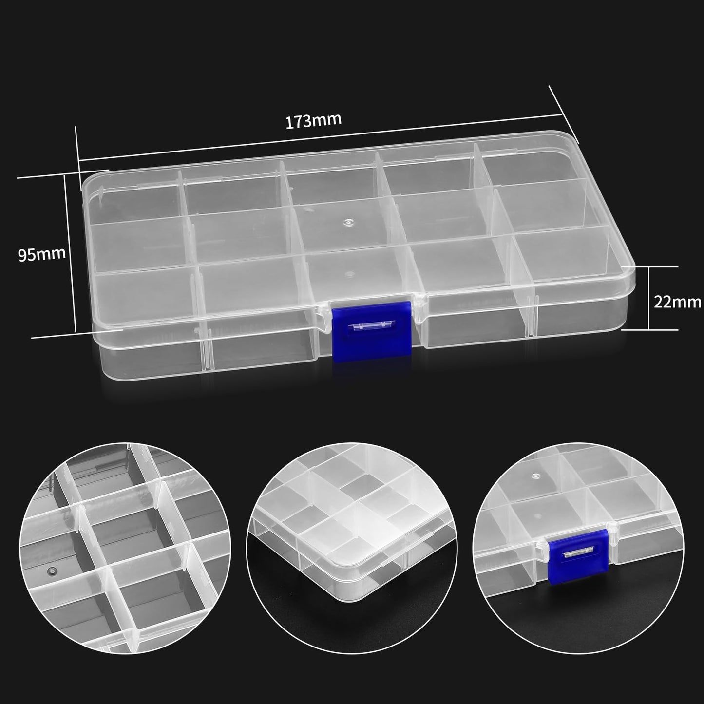3 Pcs Small Organiser Box, Craft Box, 15 Grids Bead Storage box with Compartments
