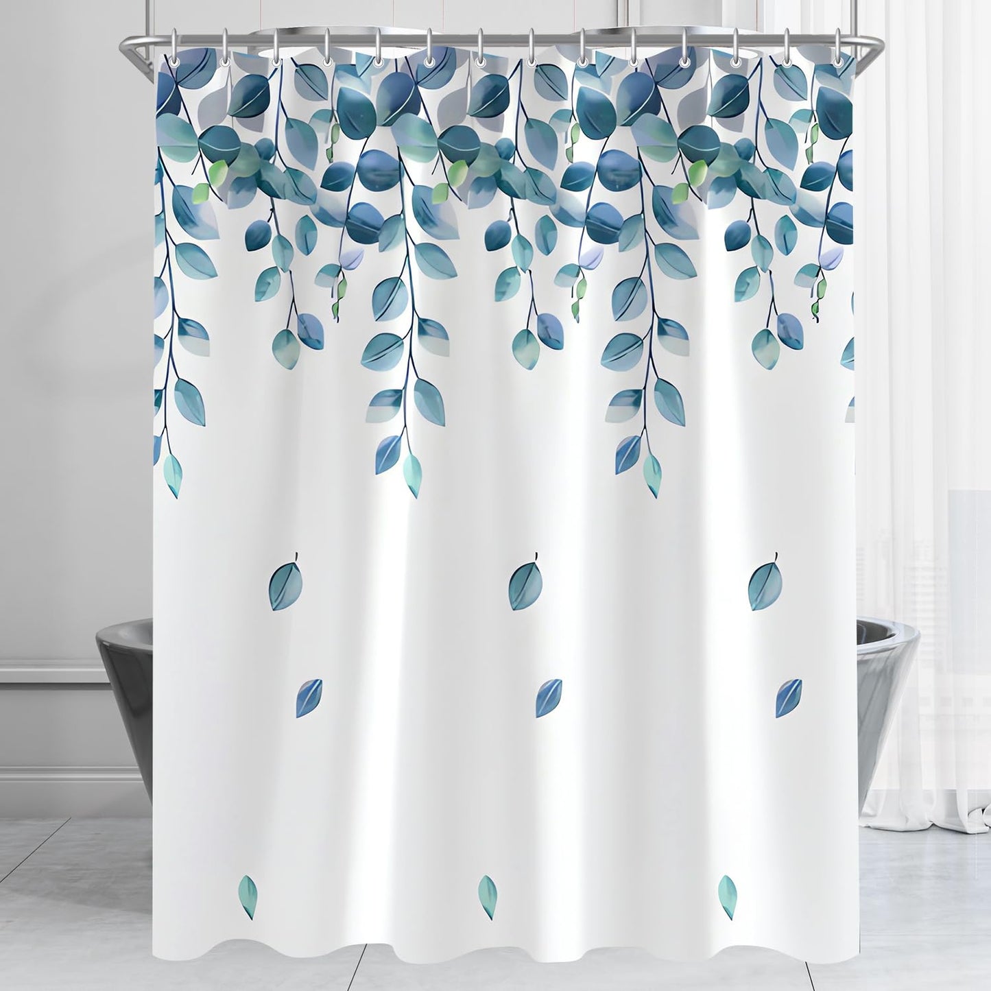 Lerores Shower Curtain 71x79 inch,Green Leaves Plant Mould and Mildew Resistant,Waterproof,Washable Polyester Fabric Bath Curtains with Weight Tape,12