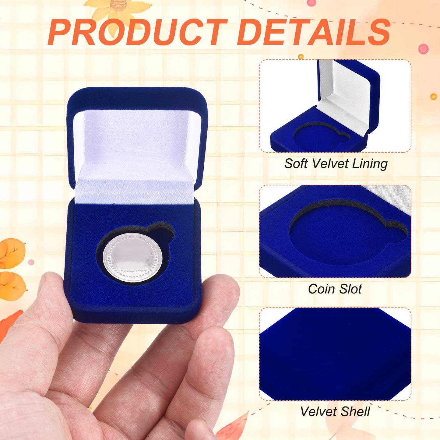 PATIKIL Velvet Challenge Coin Presentation Display Box, 45mm Coin Display Case Badge Gift Storage Protective Holder for Commemorative Medals Tokens