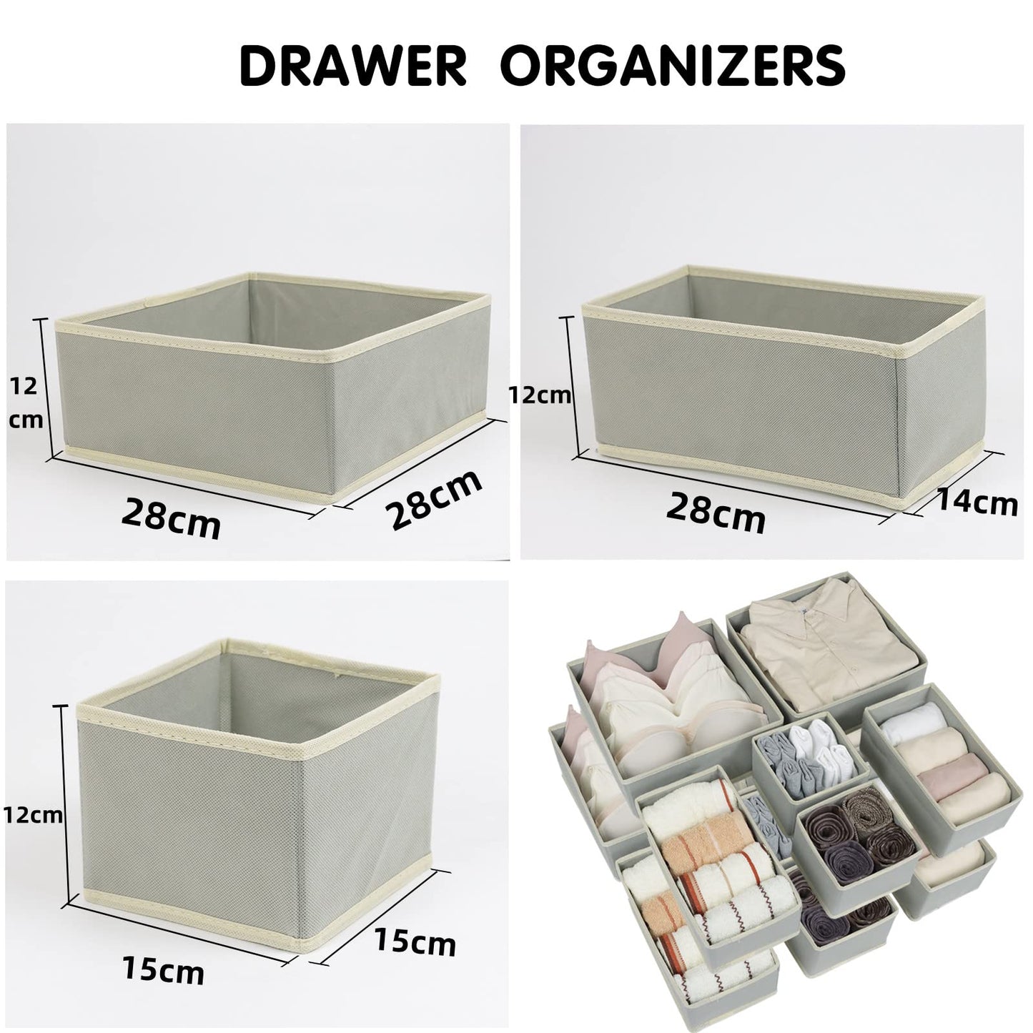 12 Pack Drawer Organiser, Foldable Fabric Wardrobe Storage Organiser, Drawer Dividers for Clothing