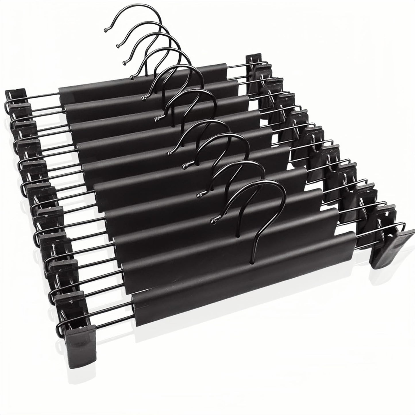 JUNEYE 10 Pack Clothes Pants Hangers, Space-Saving Skirt Holders with 360 ° Swivel Hooks, Adjustable Clips, Trouser Hangers