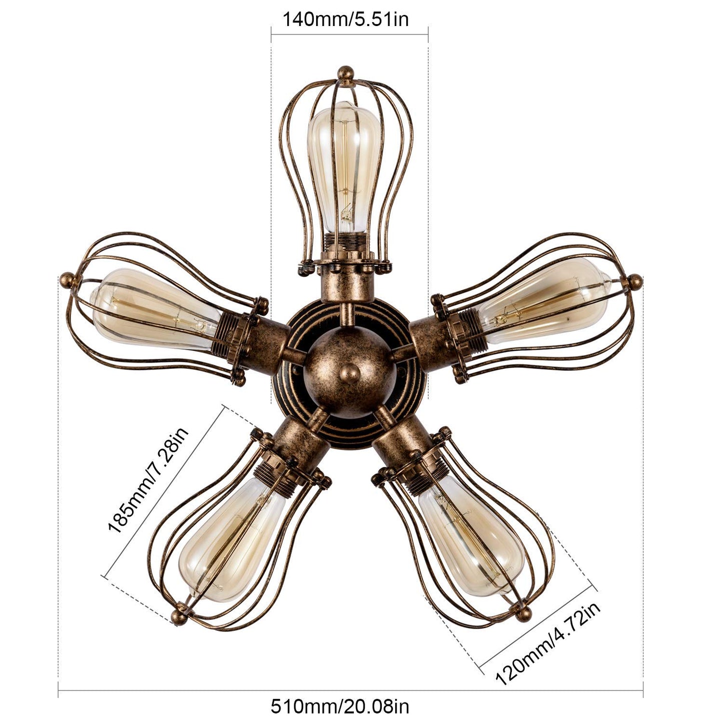 GLADFRESIT Vintage Ceiling Lights Adjustable Socket Retro Chandeliers Metal Wire Cage Lamp Semi-Flush Mount Rustic Ceiling Light Indoor Home