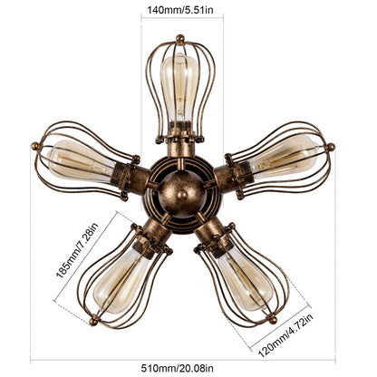 GLADFRESIT Vintage Ceiling Lights Adjustable Socket Retro Chandeliers Metal Wire Cage Lamp Semi-Flush Mount Rustic Ceiling Light Indoor Home