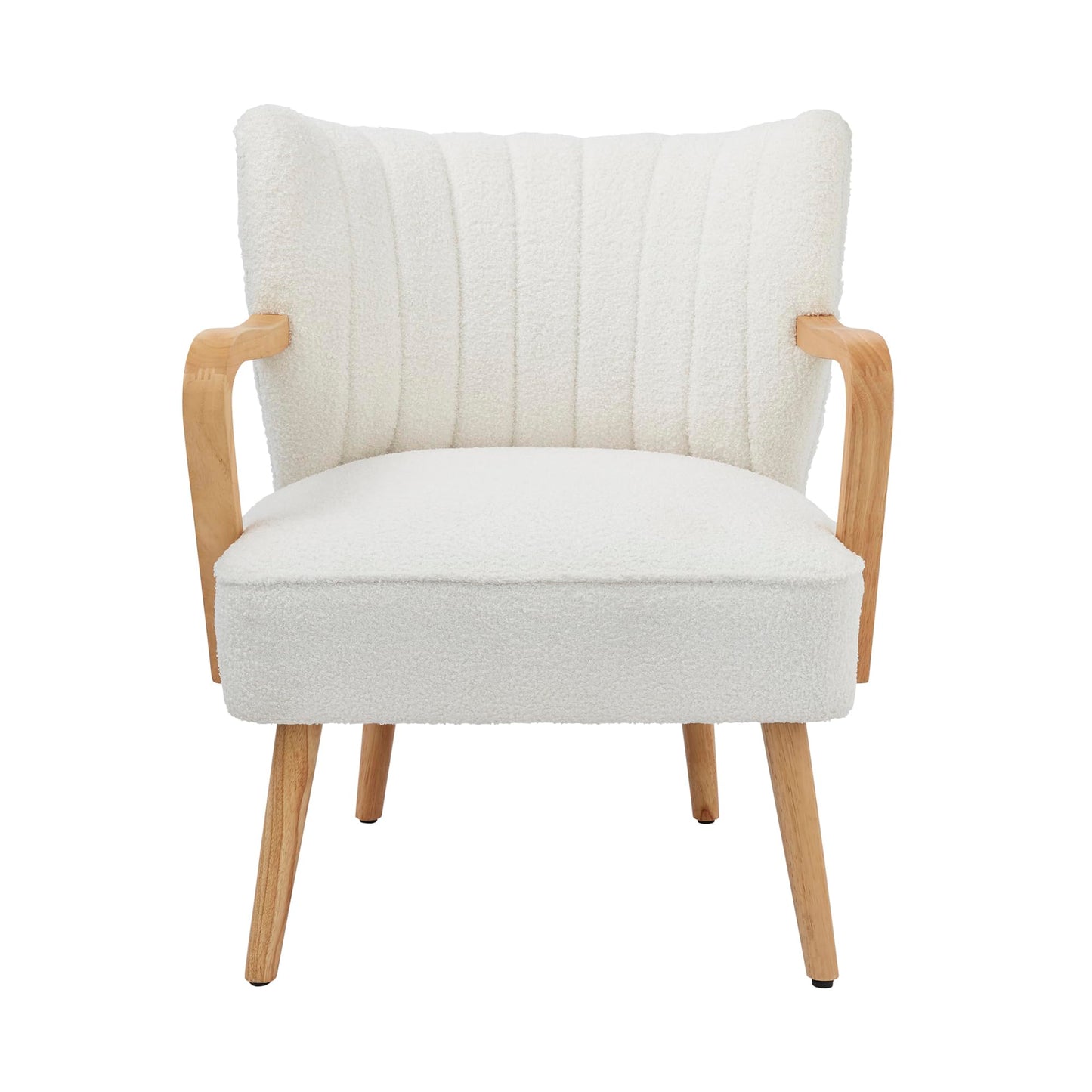 GFW Enzo Cream Teddy Accent Chair, Bouclé Upholstered Armchair with Wooden Arms and Scandi Style Design