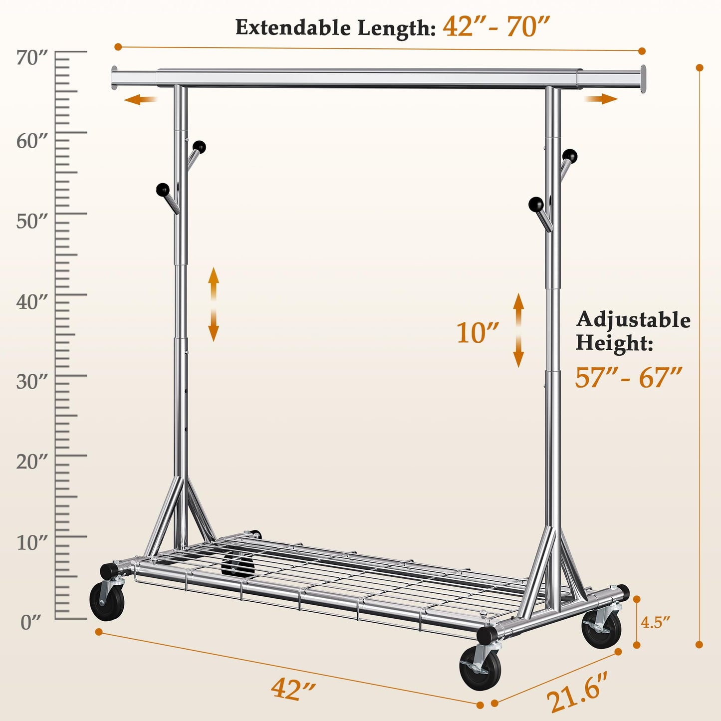 Gewudraw Clothes Rail, Heavy Duty 285kg Capacity, Height Adjustable, Chrome