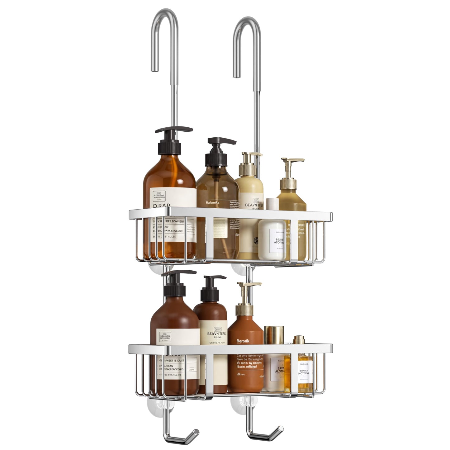 Josmimic Shower Caddy Hanging 2 Tier Over Door Drill Free Bathroom Shelf Shower Organiser, Silver Rustproof
