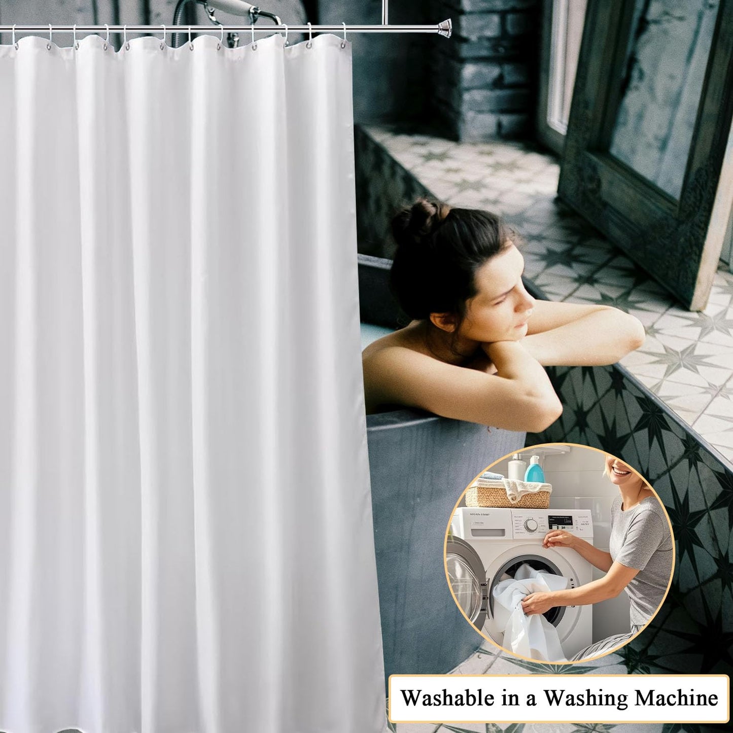 hzkais White Shower Curtain, Mould Proof and Mildew Resistant Washable Bathroom Curtains, Shower Curtain for Bathroom, Bath Curtains with Hooks