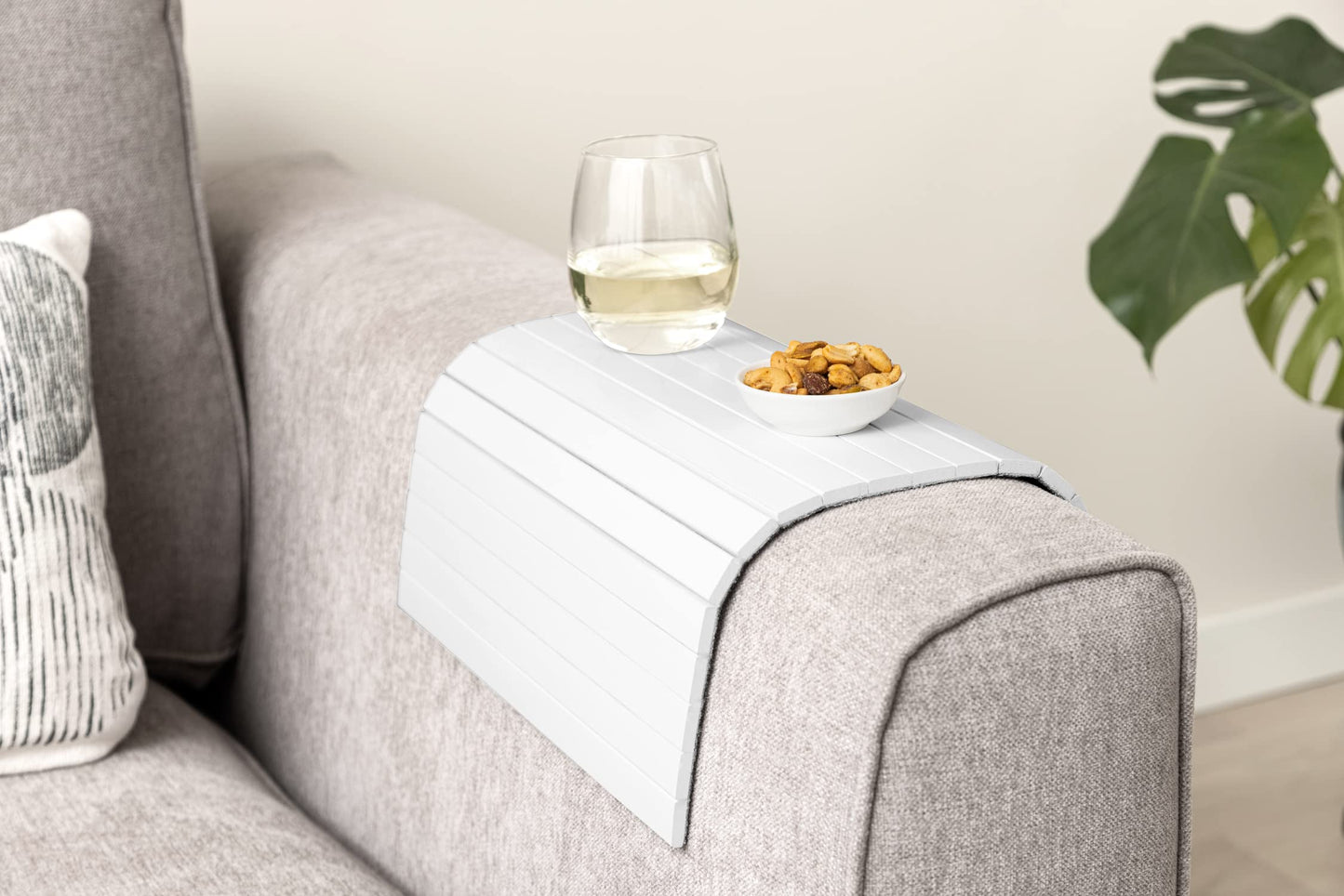 Bamboo Sofa Arm Tray – Anti-Slip, Flexible Sofa Arm Table for All Armrests – Durable Couch Tray with Elegant Design, Natural Color