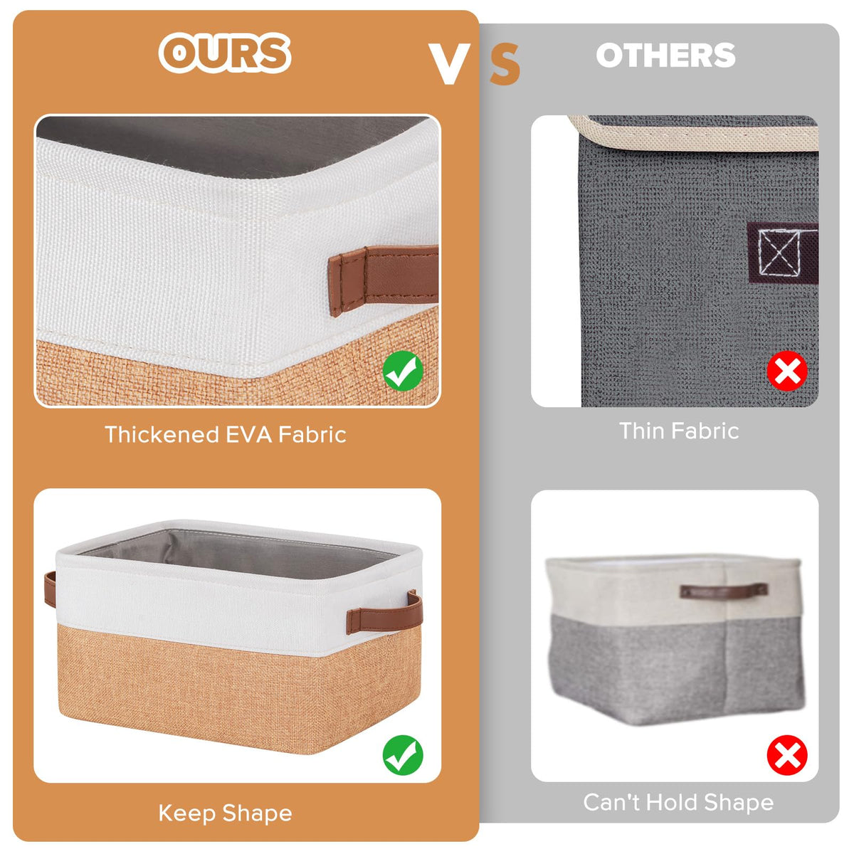 5 Pack Foldable Storage Bins with Handles, Natural Canvas Fabric Box Organizer for Shelves, Ideal for Clothes, Toys, Home Office Supplies 30x20x15cm