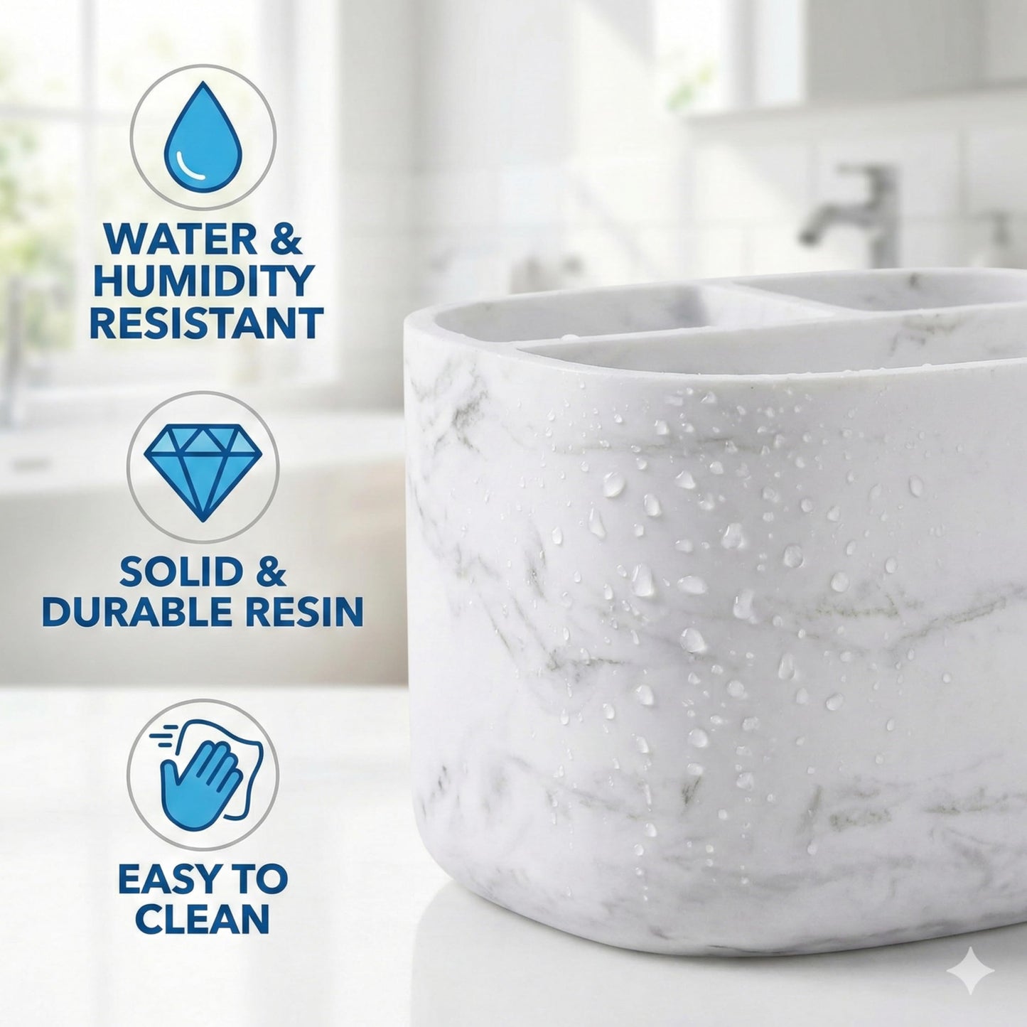 Electric Toothbrush Holder 3 Compartments, White Marble Effect