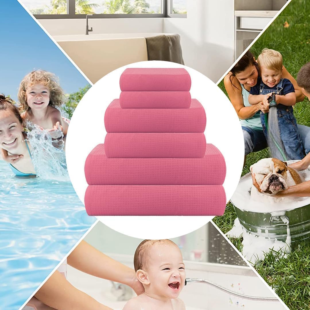 CASA COPENHAGEN Waffle 4-piece bath towel set – Pink, 70x140 cm, Egyptian cotton, designed in Denmark, for bathroom, kitchen & shower