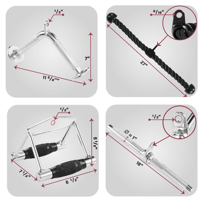 Yes4All 4M82 Combo Double D Handle Cable Attachment, Tricep Rope/Tricep Pull Down Rope, Rotating Straight Bar, and V-Shaped Bar Handle