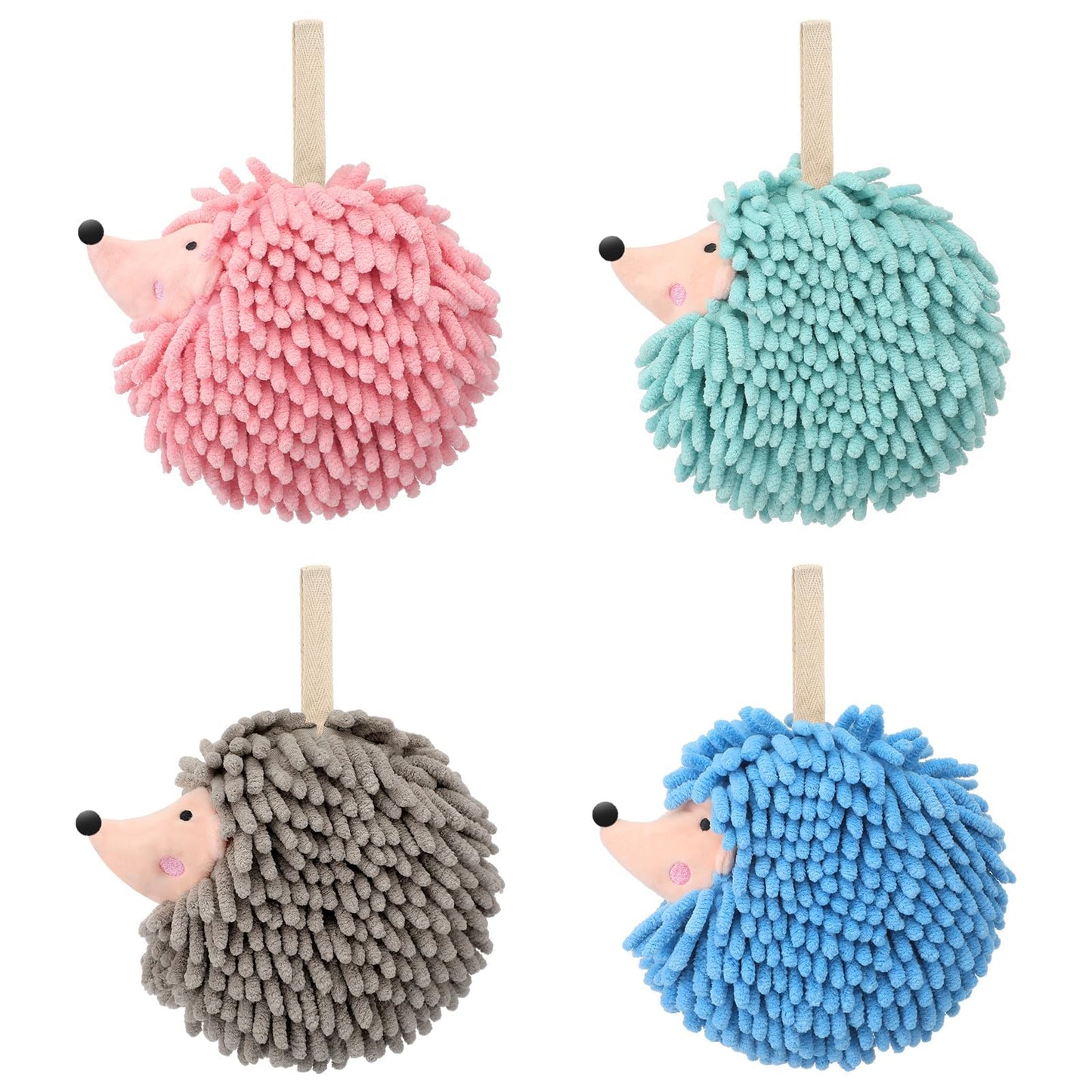 HULKAY 4 Pcs Chenille Hand Towels Hedgehog Decorative Towels Fuzzy Ball Hand Towels Creative Hand Towel Absorbent Small Hanging for Drying Hand Bath