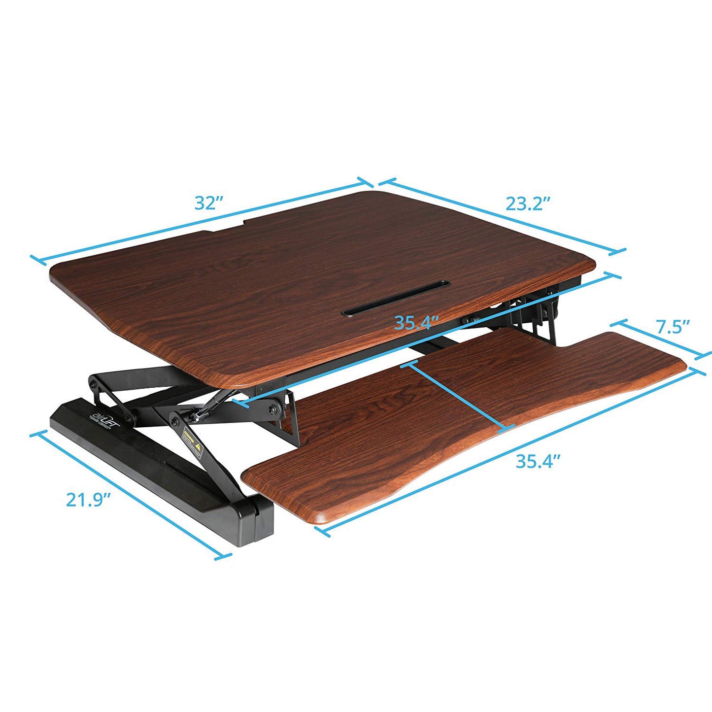 Seville Classics Height Adjustable Dual Monitor Riser with Keyboard Tray & Smartphone/Tablet Stand, Walnut