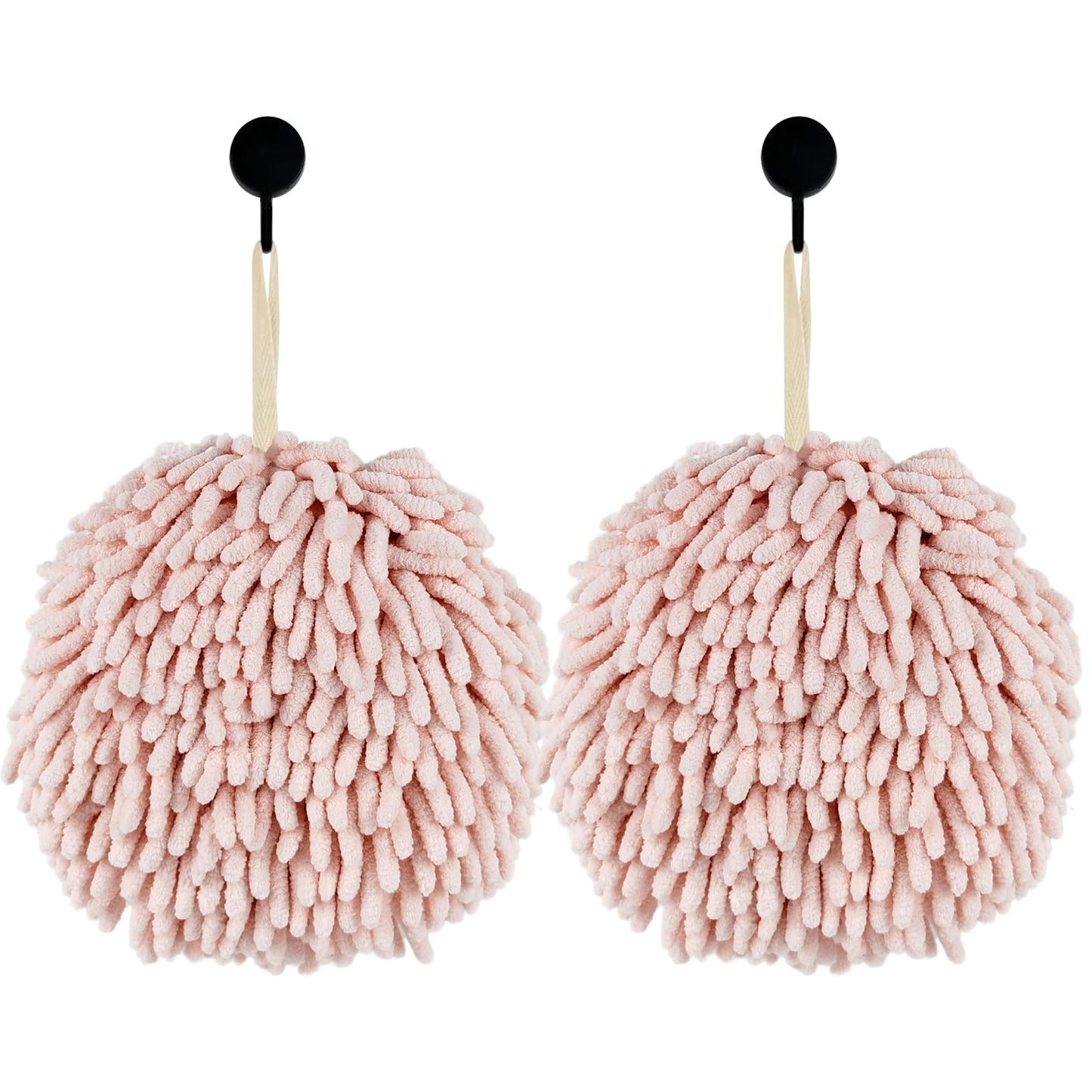 Fuzzy Ball Hand Towels, Set of 2, Chenille Quick Dry, 6.9inch (pink)