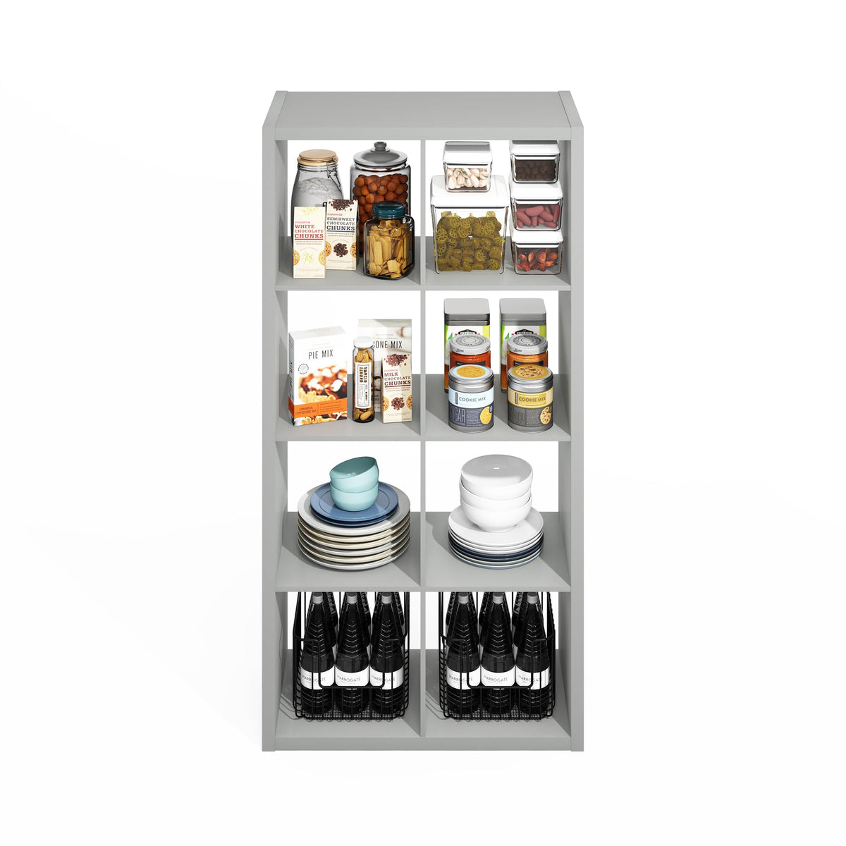 Furinno HERMITE Kitchen Island, 8-Cube Coffee Bar, Kitchen Storage, Bakers Rack, for Pantry Organizers and Storage, Kitchen Organization, Pale Grey