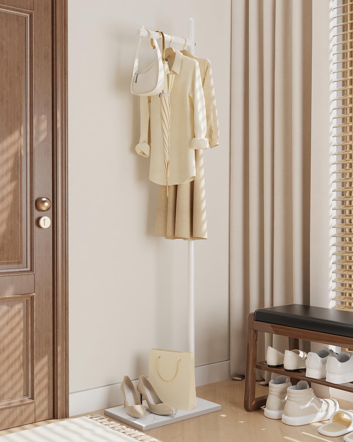 Yawinhe Freestanding Coat Rack Metal,174cm L- shape Garment Rack,White