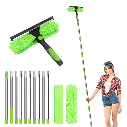 DingGreat 4 Meters Extendable Window Cleaning Kit, 2-in-1 Telescopic Window Cleaner with 180? Rotatable Head, Professional Window Squeegee & 2