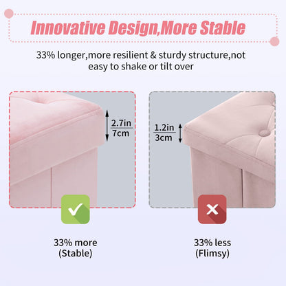 BRIAN & DANY Folding Storage Ottoman with Wood Legs, Velvet Footstools Cube for Living Room and Bedroom, 40x 40x 40 cm, Pink