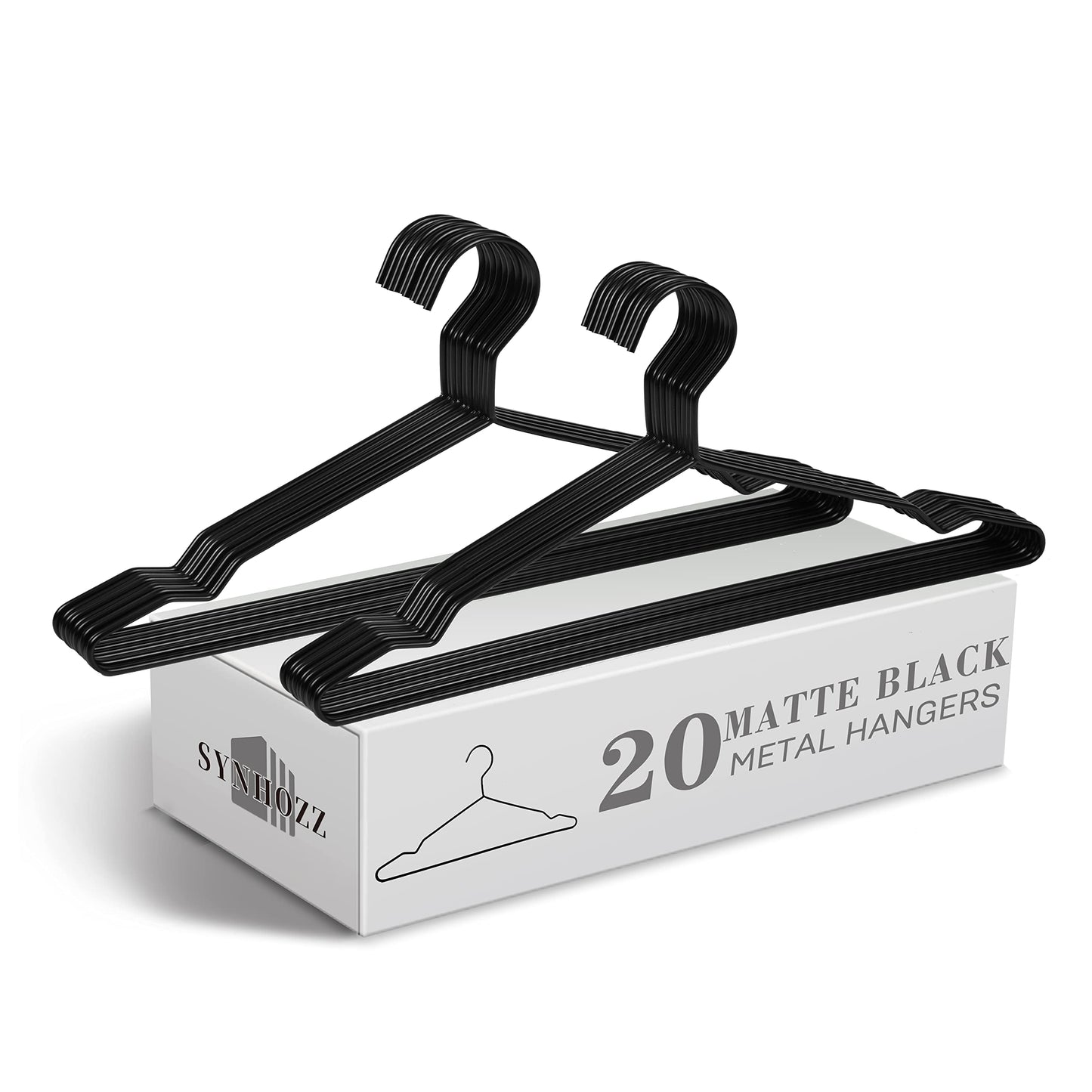 SYNHOZZ 16.5" Heavy Duty Matte Black Metal Hangers 20 Pack, Wire Black Clothes Hangers for Coat Suit, Shirts, Dress, Pants，Camisole Wedding Dress