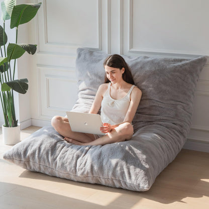 MAXYOYO Giant Bean Bag Bed - Square Bean Bag Chair - Large Sofa with Plush Cover and Fluffy Filling Included for Adult, Couples, Guest Gray, Queen