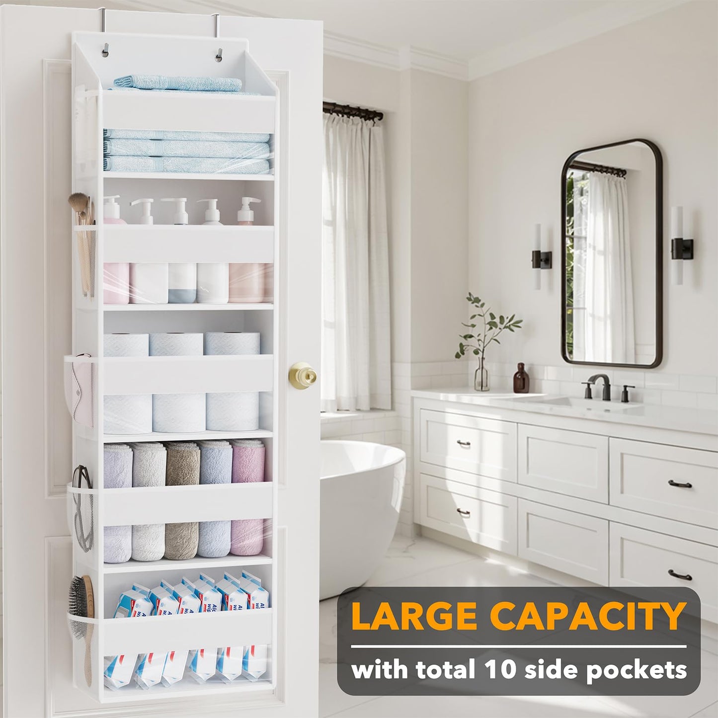 SpaceAid 1 Pack Over The Door Organizer with 5 Large Pockets and 10 Mesh Side Pockets, 5 Layers Door Organizer Hanging with Clear Window for Bedroom