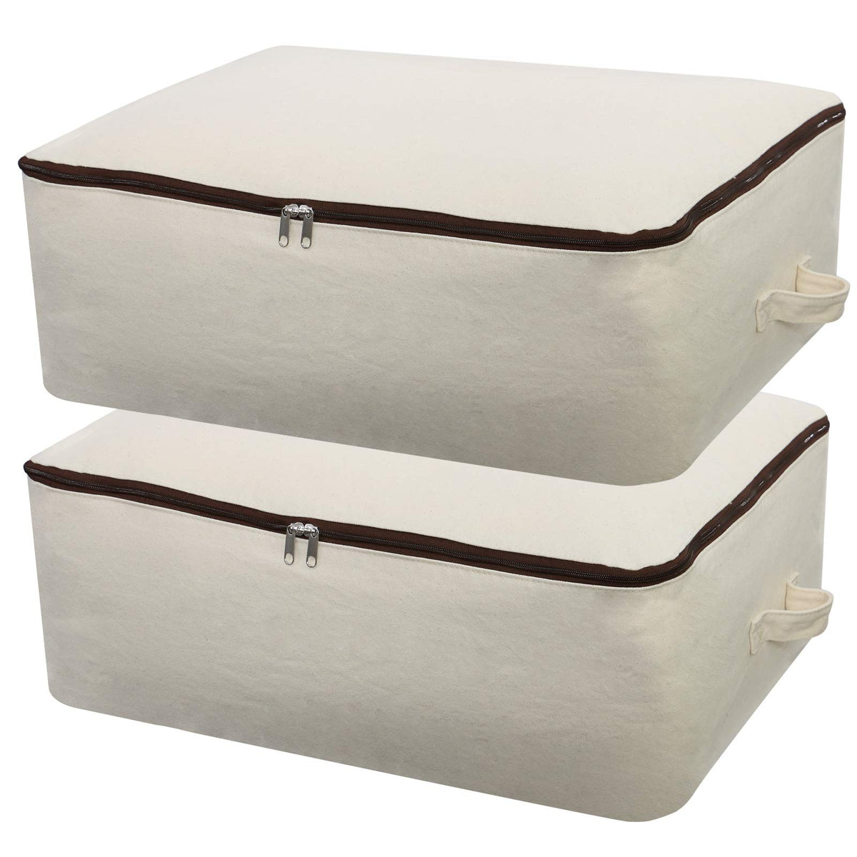 Omygarden Large Durable Canvas Storage Bags with Zipper, Beige, 2-pack