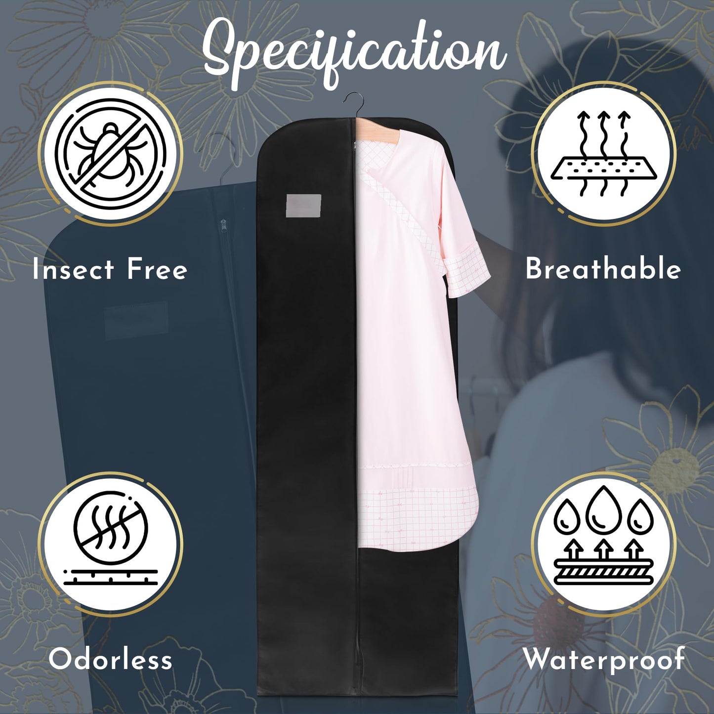 Wedcova Dress Bag | Hanging Garment Bags | Full Length Travel Covers | Wedding Long Clothes Storage Cover with Zipper for Women | 72 Inch (182cm)