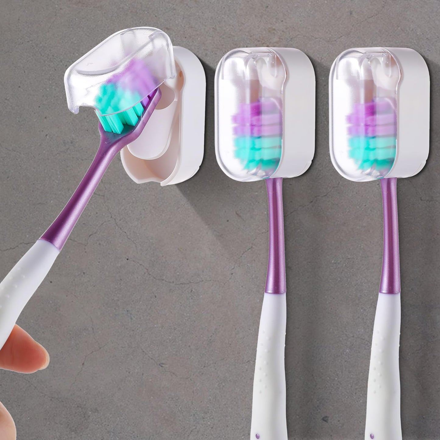 3Pcs Wall Mounted Toothbrush Holder, Ymapinc Toothbrush Wall Holder Self Adhesive Electric Toothbrush Holder with Cover for Bathroom Toothbrush Head