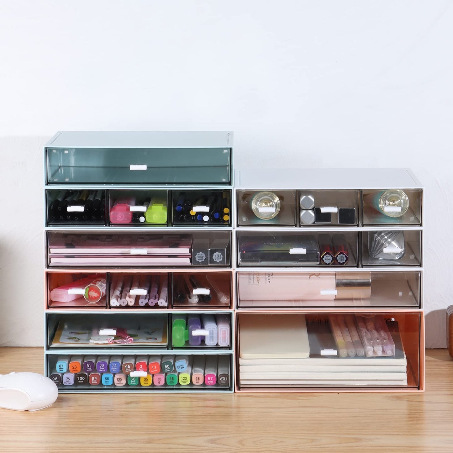 OSteed Desk Tidy Organiser with 7 Drawers, Makeup Storage Drawers, Pink