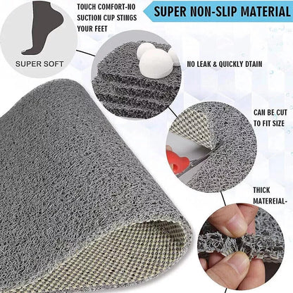 Yunzhou1230 Non Slip Shower & Bath Mat Anti Mould - Bathtub Mat with Drainage, Grey Loofah Style PVC - Washable, Quick-Drying
