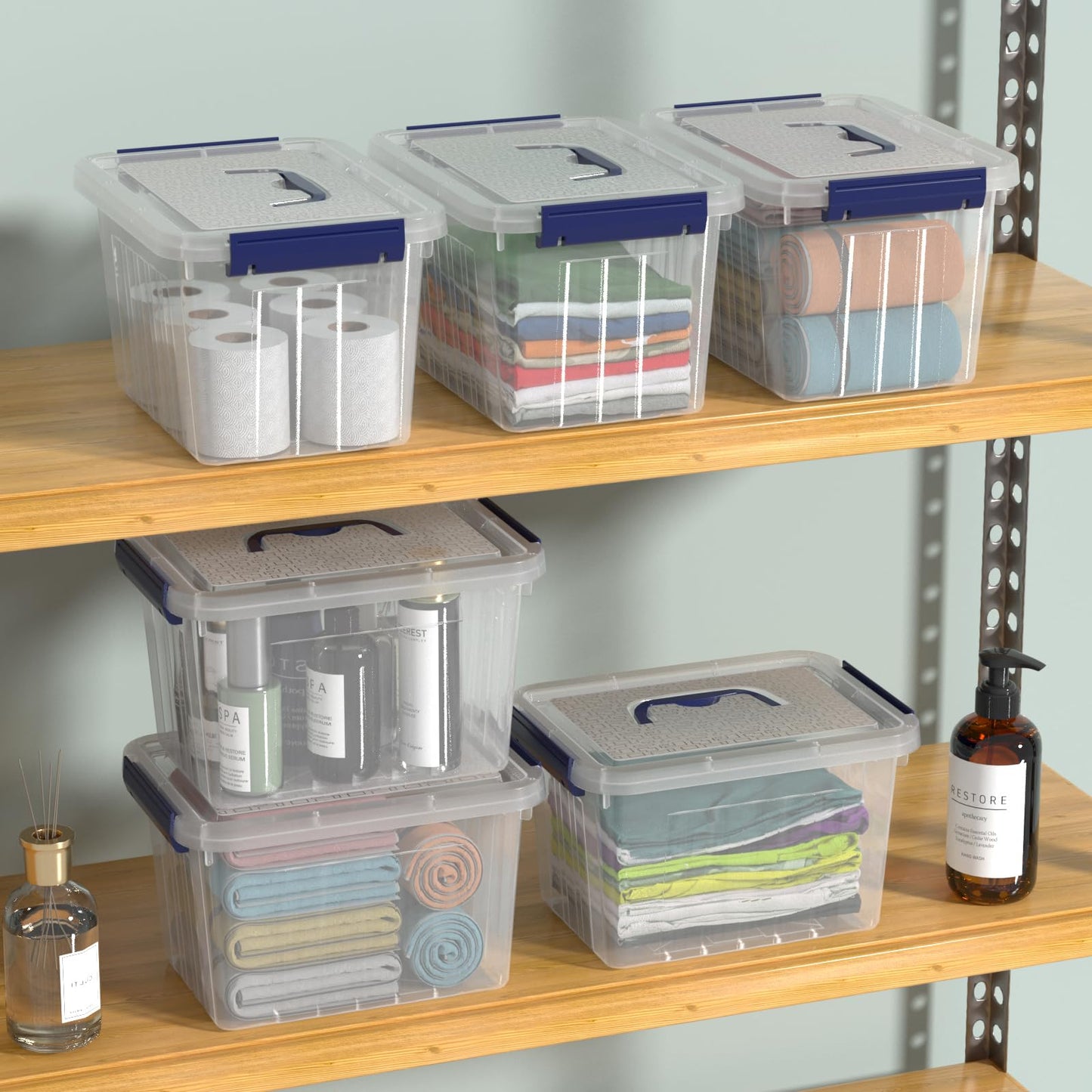 Bblina Clear Plastic Storage Box with Lid, 6L Storage Containers, 6 Pack