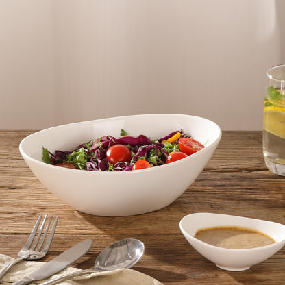 LIFVER Salad Bowl, 36oz White Porcelain Bowls Set of 4 for Pasta, Cereal, Soup, Dessert, Ramen, Microwave & Dishwasher Safe Oval Serving Bowl, 9" x