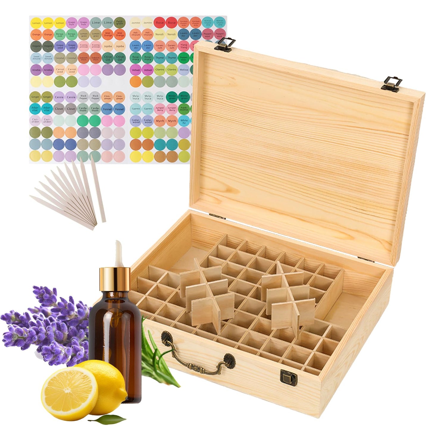 JasCherry Wooden Essential Oil Storage Box Home Fragrance Carrier Case with Lid, Essential Oils Display Organizer Holds 80 Bottles