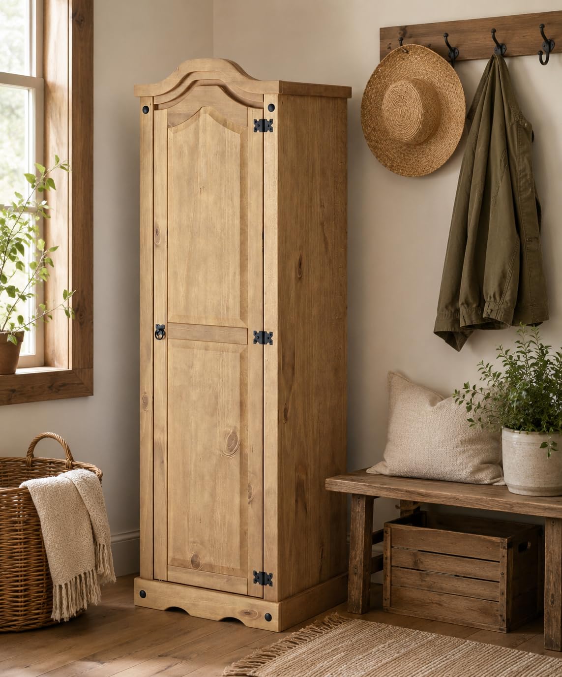 Corona Wardrobe 1 Door Arch Top Solid Mexican Pine Wood Bedroom Storage 176cm x 55cm x 45cm