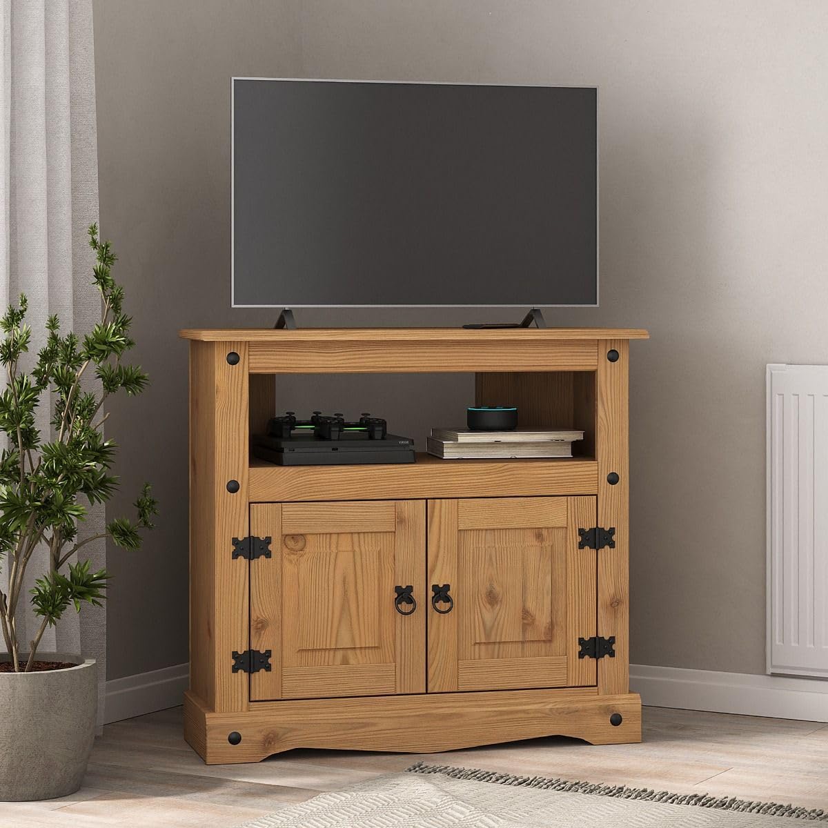 Corona TV Stand Corner Cabinet Media Unit Mexican Solid Pine Wood