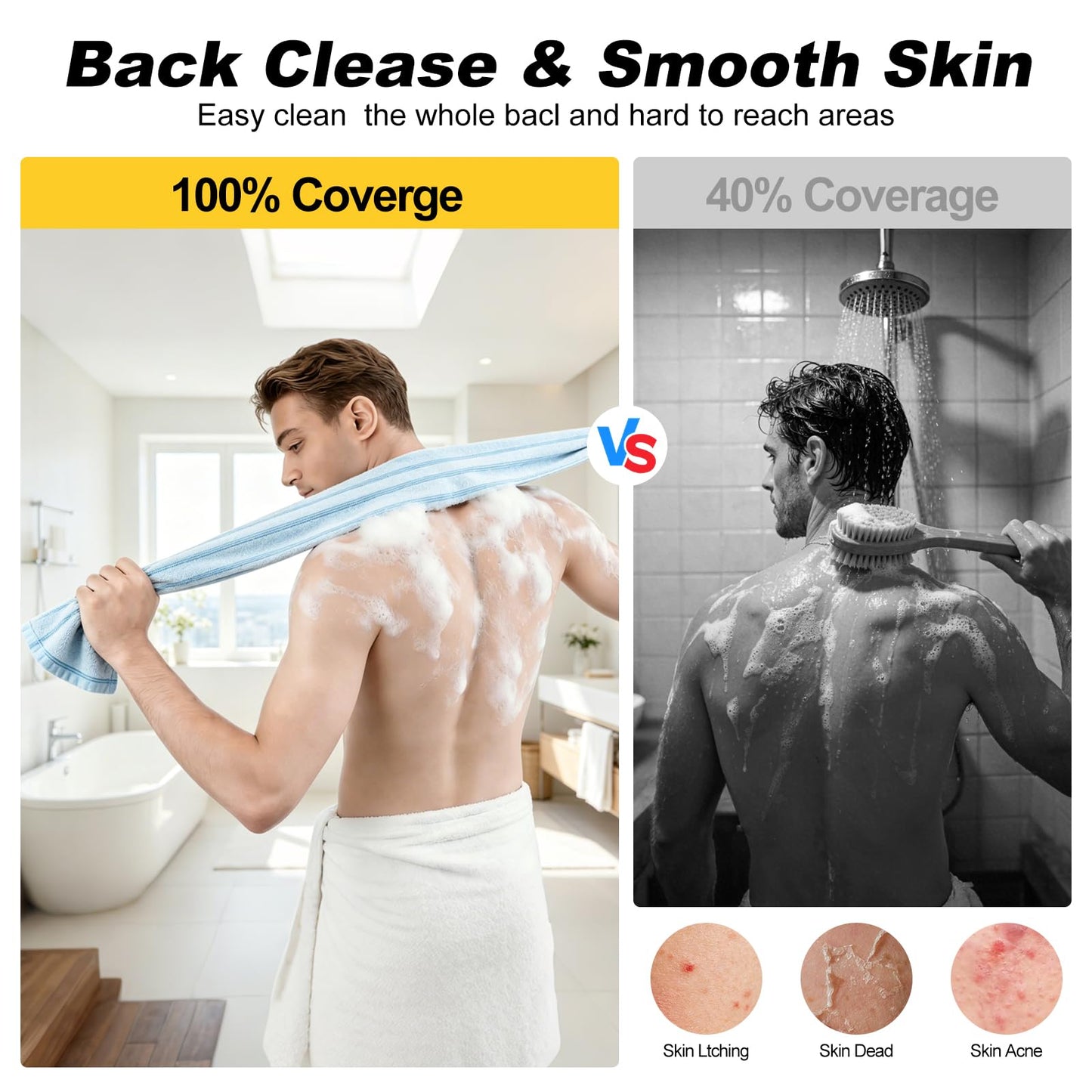 Awinclo 2Pcs Exfoliating Towel, 47" Premium Scrub Wash Cloth for Body Face, 2-in-1 Long Exfoliating Washcloth for Men Women,Exfoliating Body Scrubber