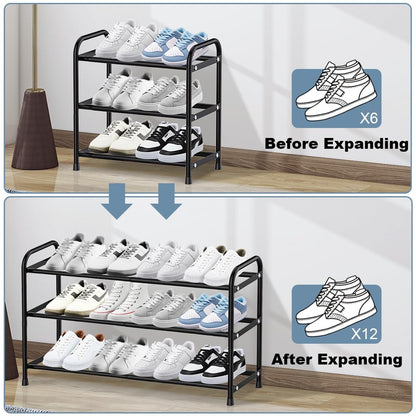 3 Tier Expandable Shoe Rack, Adjustable Shoe Storage, Metal Shoe Rack Small