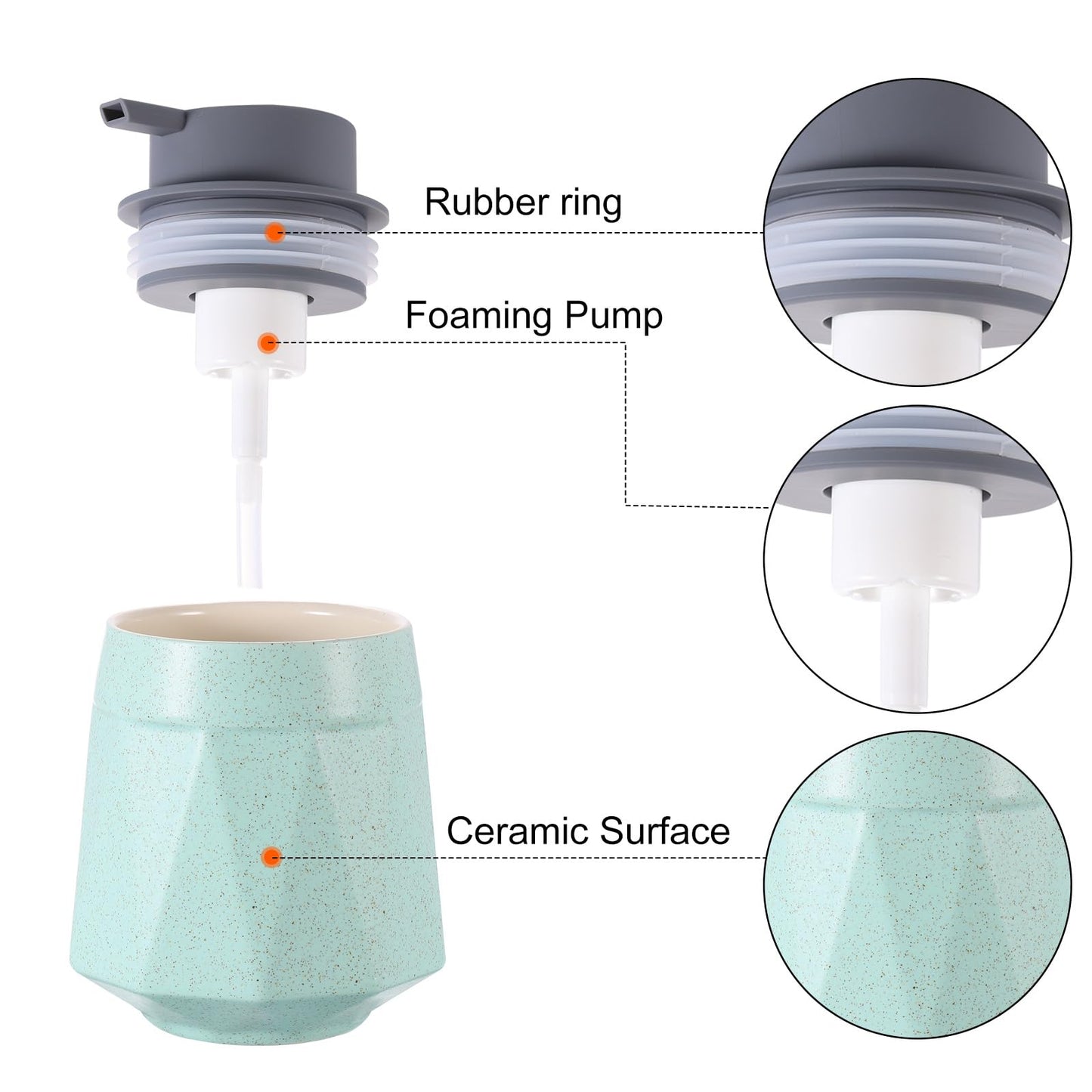 sourcing map Foaming Soap Dispenser 400ml/13.5oz Green Ceramic Foaming Soap Pump for Bathroom