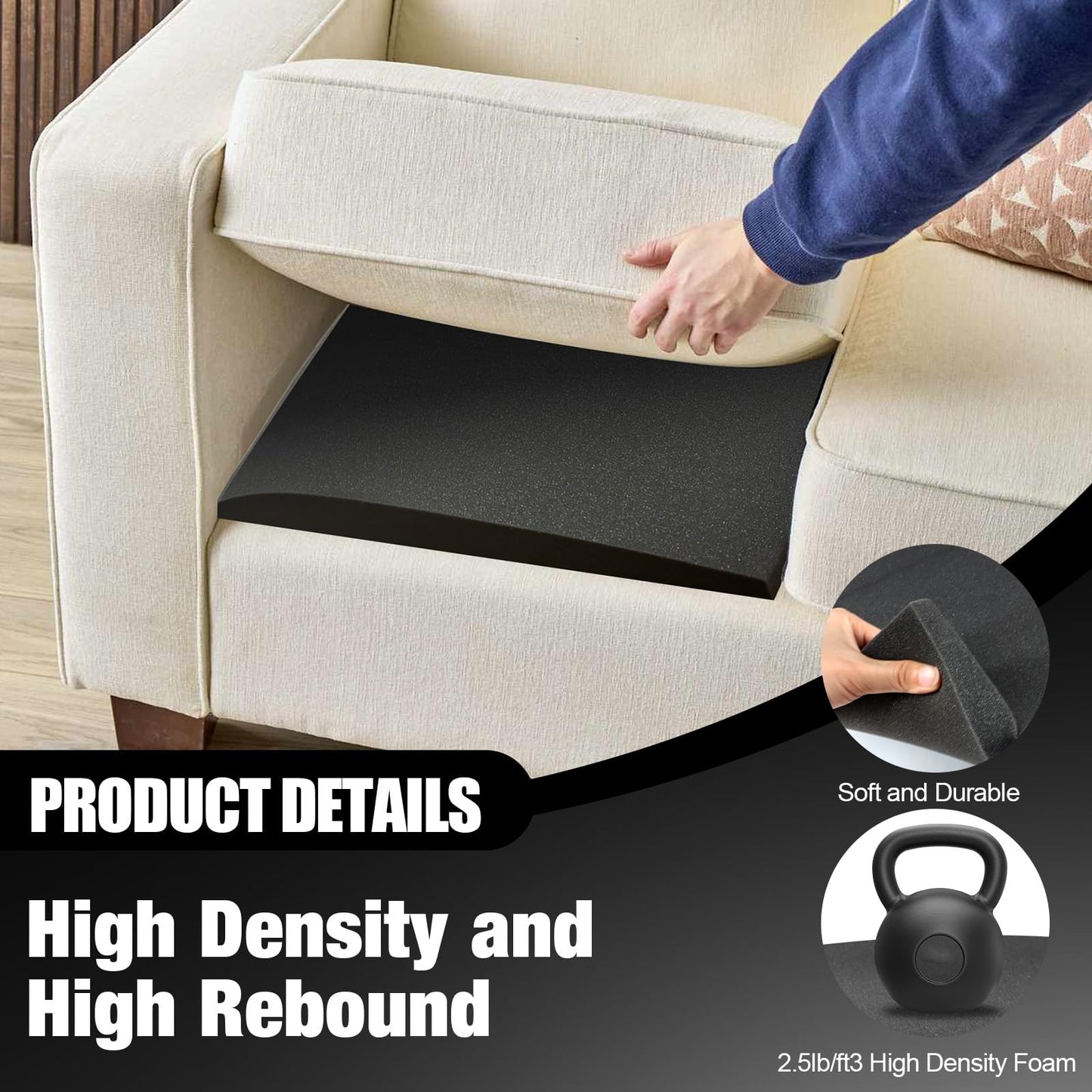 Scettar 2PC Sofa Cushion Support for Sagging Seat 60x50cm Cuttable Foam Pad
