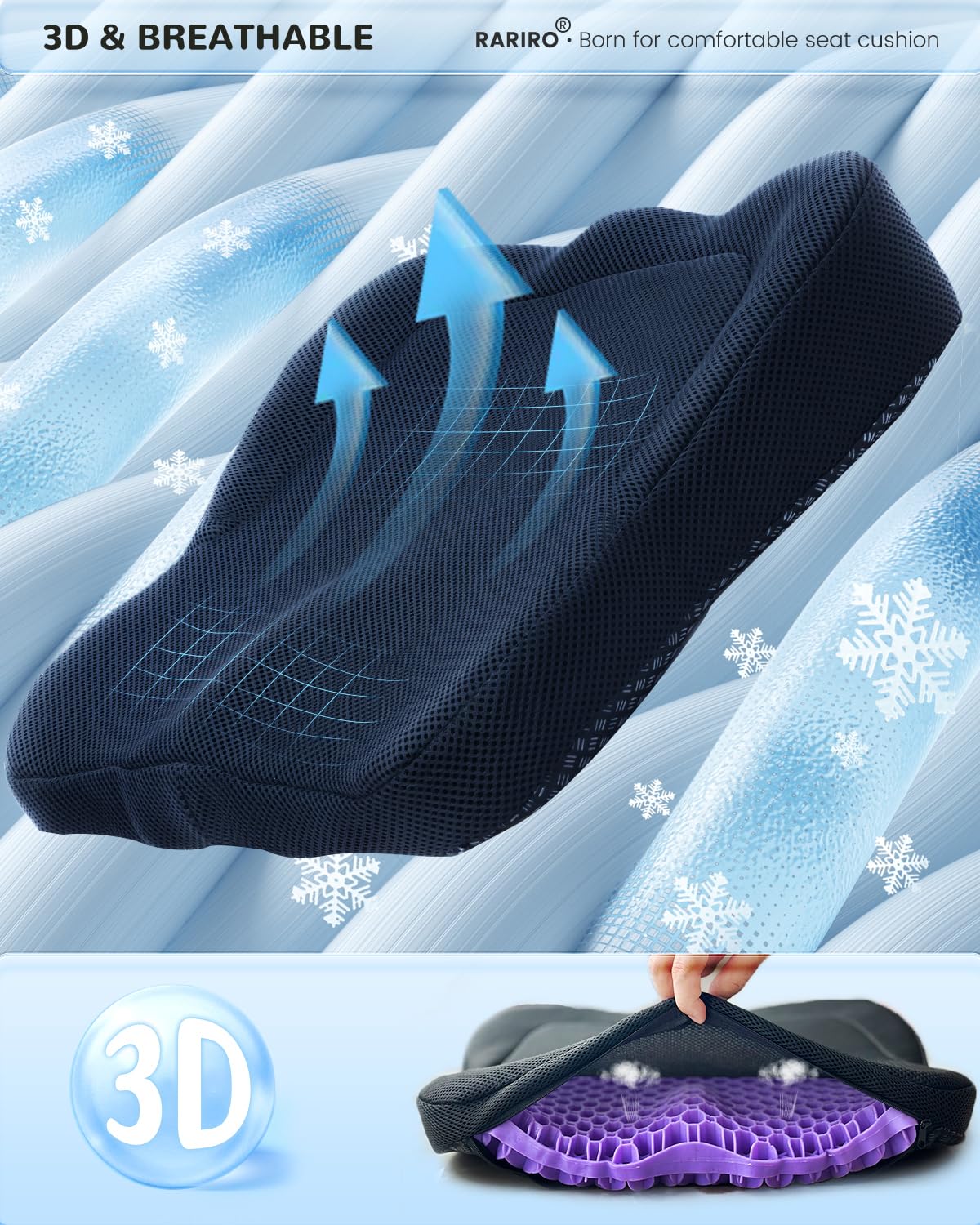 Extra19.7" Honeycomb Gel Seat Cushion, Pressure Relief for Long Sitting